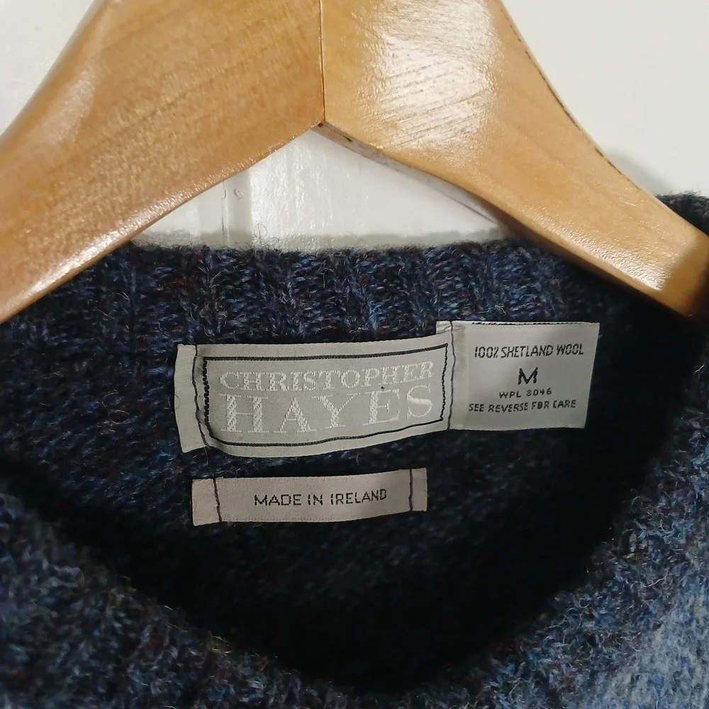 Christopher Hayes Sweater Mens M Blue Argyle‎ Shetland Wool Made in Ireland